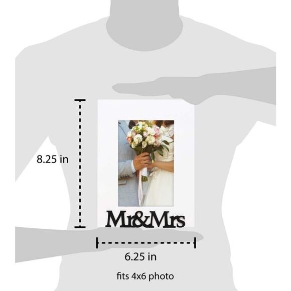 Isaac Jacobs White Wood Sentiments “Mr & Mrs” Picture Frame, Fits 4x6 inch Photo - Picture 6 of 7